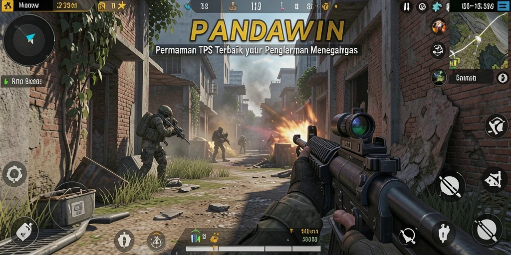 Tampilan gameplay PANDAWIN menampilkan aksi menegangkan dalam mode TPS.