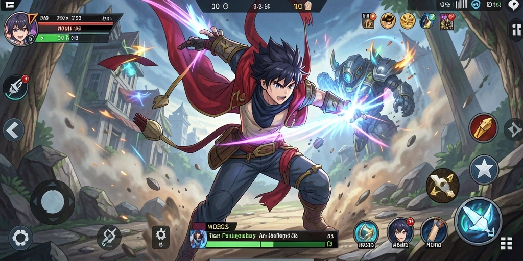 Tampilan gameplay menakjubkan dari WDBOS dengan karakter anime yang dinamis.